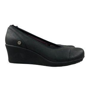 Mozo Women's Size 8 Gardena Black Leather Closed Toe Slip On Wedge Heel Shoes